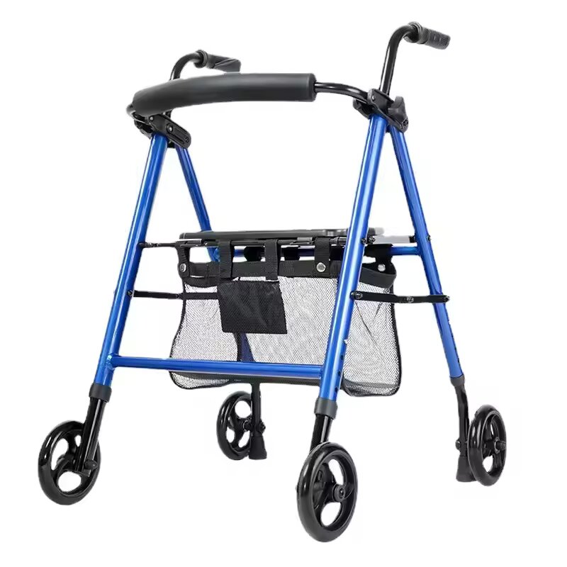 ANDADOR 4 RUEDAS PLEGABLE - ASIENTO Y RESPALDO - ALUMINIO - CESTA