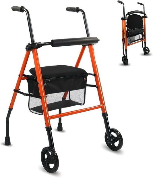 ANDADOR PARA ANCIANOS DOS RUEDAS CON ASIENTO Y RESPALDO - ACERO - PLEGABLE