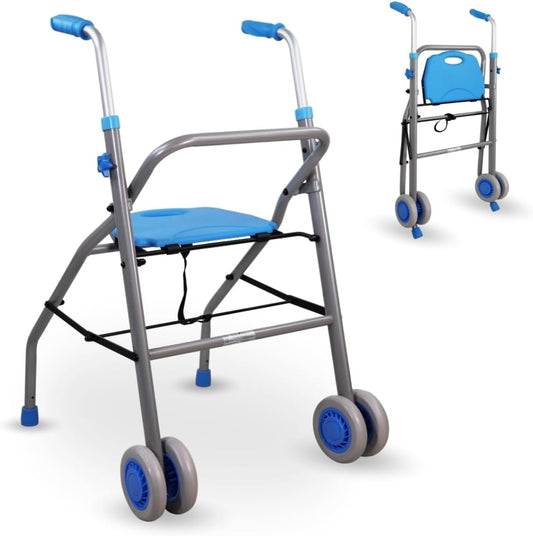 ANDADOR  DE DOS RUEDAS PLEGABLE CON ASIENTO - ALUMINIO